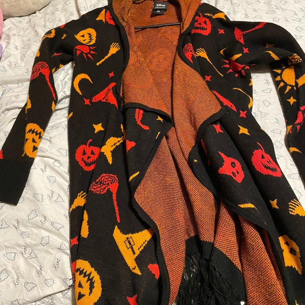 Hot Topic hocus pocus Dani Orange and Black Sweater cardigan small